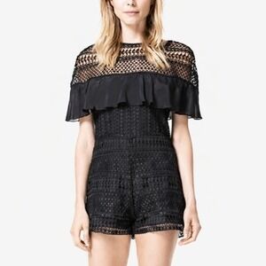 Karina Grimaldi Lace Crochet Romper‎ Size Small Black Romantic Evening Chic